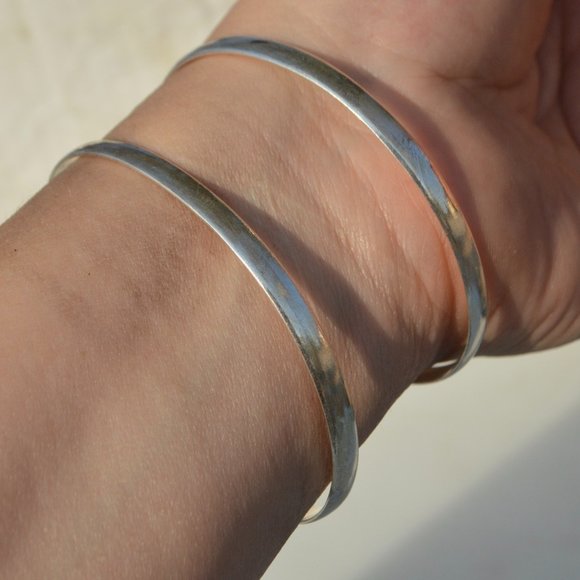 Turquoise Bracelet Silver Plated 2 Cuffs Set Boho - Picture 5 of 5